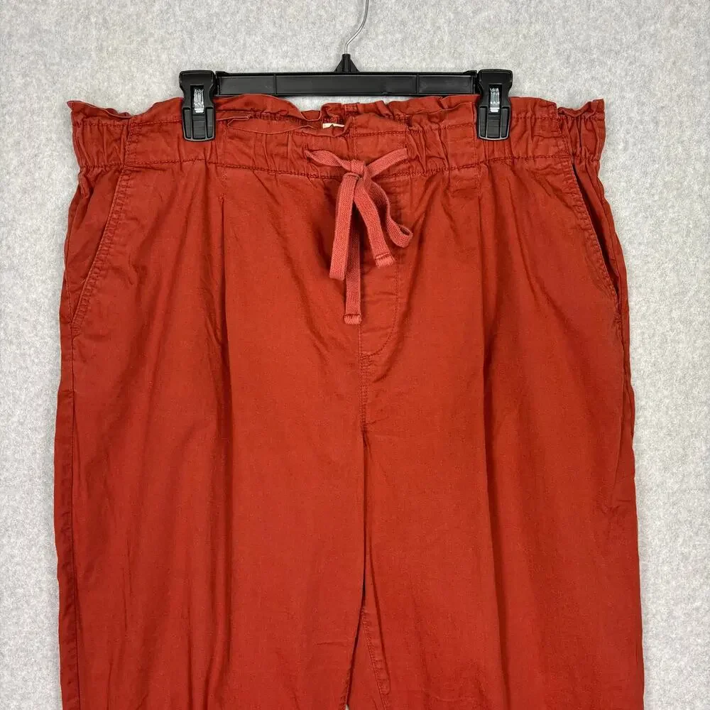 Loft Crop Pleated Paperbag Pants XL Burgundy 100% Cotton Resort Cruise ‎ Pockets